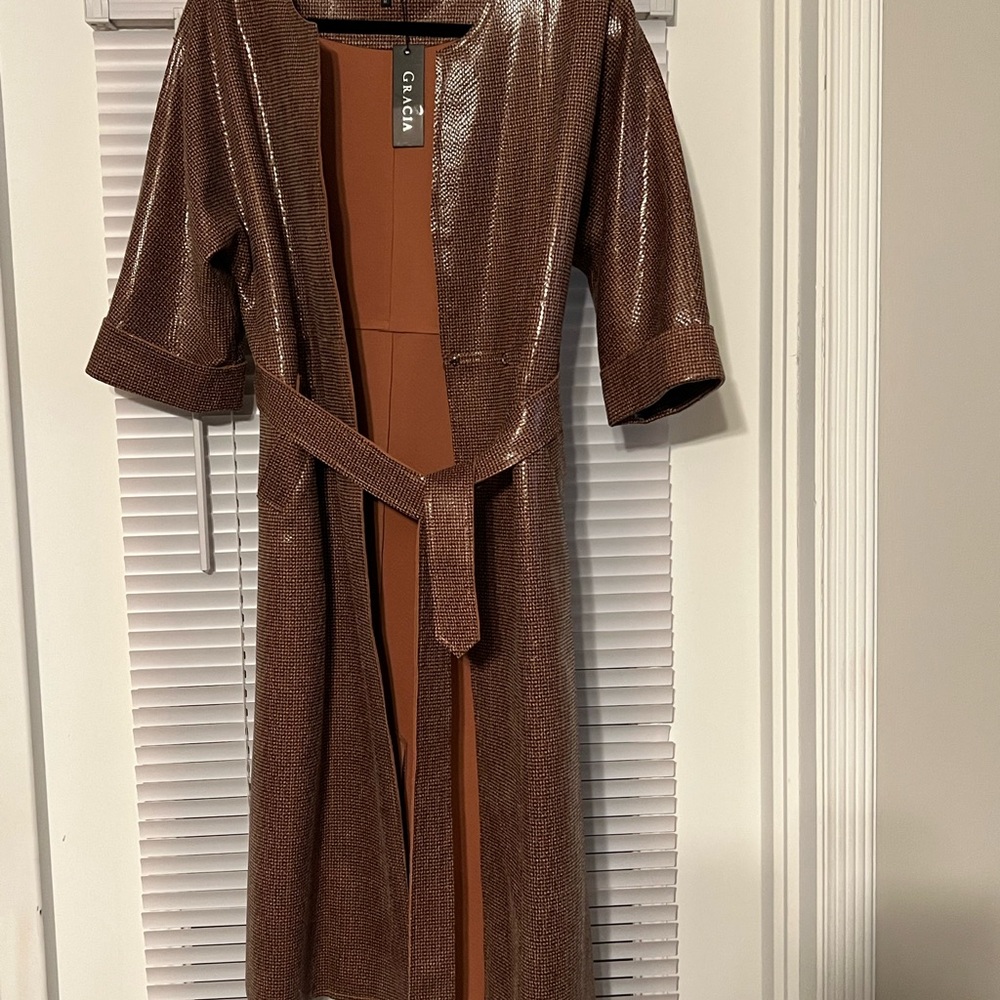 Gracia Shimmering Brown Coat with Belt